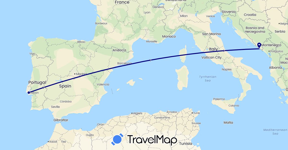 TravelMap itinerary: driving in Croatia, Portugal (Europe)